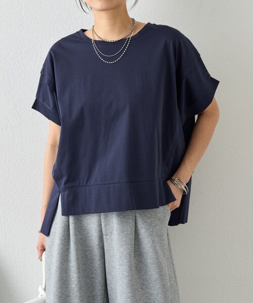 Jena espace merveilleux（ジェナ　エスパスメルヴェイユ）の「【お気に入り件数1万人突破！】【サラサラ素材で涼しく着れる】ビッグ変形Tシャツ（Tシャツ/カットソー・レディース・レッド/グリーン/ブラック/ブラック系その他/チャコールグレー/オフホワイト/バイオレット/ライトグレー/イエロー/ネイビー・FREE）」の7枚目の写真