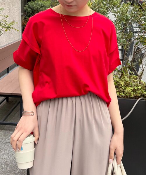 Jena espace merveilleux（ジェナ　エスパスメルヴェイユ）の「【累計7000枚突破/サラサラ快適】ビッグ変形Tシャツ（Tシャツ/カットソー・レディース・レッド/グリーン/ブラック/ブラック系その他/チャコールグレー/オフホワイト/バイオレット/ライトグレー/イエロー/ネイビー・FREE）」の20枚目の写真