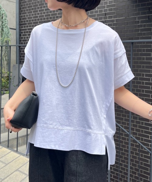 Jena espace merveilleux（ジェナ　エスパスメルヴェイユ）の「【お気に入り件数1万人突破！】【サラサラ素材で涼しく着れる】ビッグ変形Tシャツ（Tシャツ/カットソー・レディース・レッド/グリーン/ブラック/ブラック系その他/チャコールグレー/オフホワイト/バイオレット/ライトグレー/イエロー/ネイビー・FREE）」の21枚目の写真