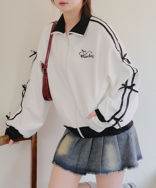 Another Branch olive des olive(アナザーブランチオリーブデオリーブ)の「【春新作アイテム】ライン&リボンジャージ(パーカー・レディース・ブラック/オフホワイト/トップグレー・FREE)」の2枚目の写真