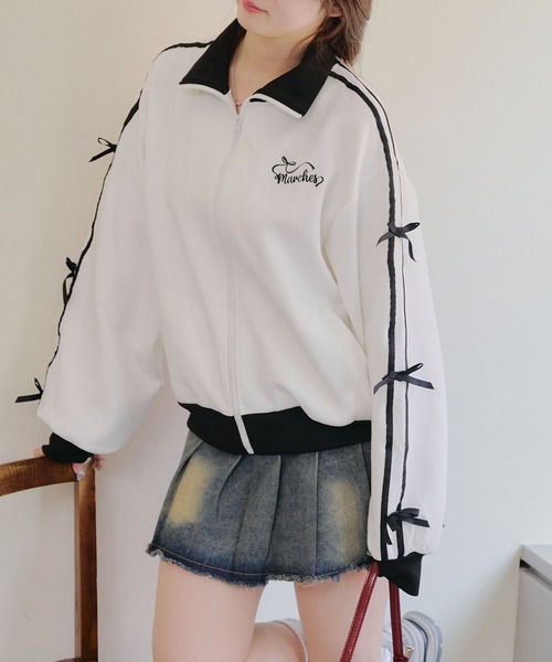 Another Branch olive des olive(アナザーブランチオリーブデオリーブ)の「【春新作アイテム】ライン&リボンジャージ(パーカー・レディース・ブラック/オフホワイト/トップグレー・FREE)」の5枚目の写真