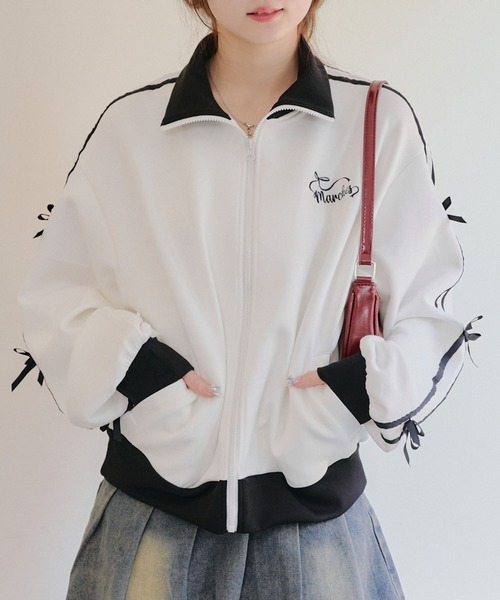 Another Branch olive des olive(アナザーブランチオリーブデオリーブ)の「【春新作アイテム】ライン&リボンジャージ(パーカー・レディース・ブラック/オフホワイト/トップグレー・FREE)」の6枚目の写真