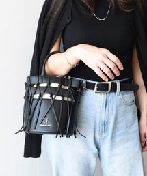 【ponti】ショルダーバッグ　ブラックフリンジ付き サンローランパリ アニタ ANITA フリンジ ショルダーバッグ