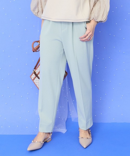JETSET SOLO PLUS (ジェットセットソロプラス)の「【JETSET SOLO PLUS】カットジョーゼットテーパードパンツ(スラックス・レディース・ライトグレー/ネイビー/オリーブ・FREE)」の1枚目の写真