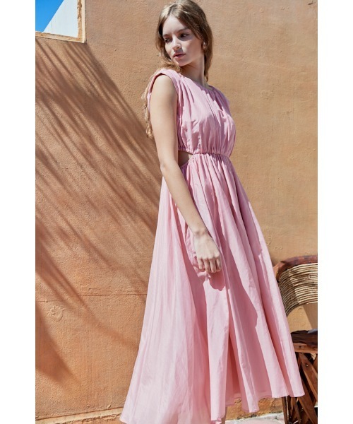 Estella.K(エステラケー)の「Ravello Silk Long Dress カットアウトコットンシルクドレス(ワンピース・レディース・オフホワイト/ブラック/ロイヤルブルー/コーラルピンク・FREE)」の6枚目の写真