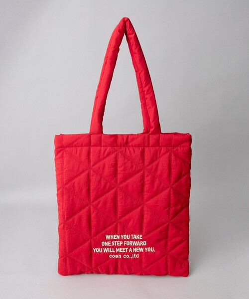 coen（コーエン）の「ロゴ刺繍 幾何柄 キルトトートバッグ（トートバッグ・レディース・オフホワイト/シルバー/ブラック/オレンジ/コバルトブルー/ネイビー/レッド/ロイヤルブルー/その他1/その他2/その他3/その他4/クリーム/ダークブラウン/ライトピンク・FREE）」の10枚目の写真