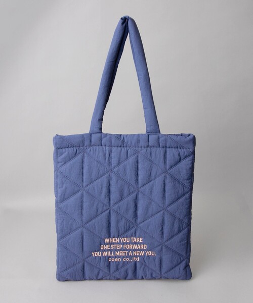 coen（コーエン）の「ロゴ刺繍 幾何柄 キルトトートバッグ（トートバッグ・レディース・オフホワイト/シルバー/ブラック/オレンジ/コバルトブルー/ネイビー/レッド/ロイヤルブルー/その他1/その他2/その他3/その他4/クリーム/ダークブラウン/ライトピンク・FREE）」の8枚目の写真