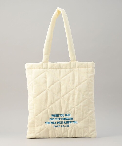 coen（コーエン）の「ロゴ刺繍 幾何柄 キルトトートバッグ（トートバッグ・レディース・オフホワイト/シルバー/ブラック/オレンジ/コバルトブルー/ネイビー/レッド/ロイヤルブルー/その他1/その他2/その他3/その他4/クリーム/ダークブラウン/ライトピンク・FREE）」の16枚目の写真