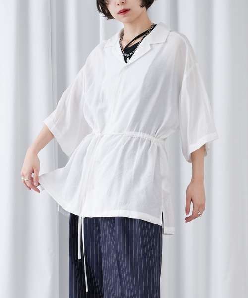 Ellno Loset（エルノロゼット）の「2wayスリーブドロストシアーシャツ（シャツ/ブラウス・メンズ・ブラック/オフホワイト・SMALL/MEDIUM/LARGE）」の2枚目の写真