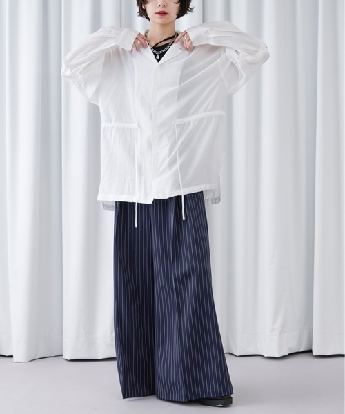 Ellno Loset（エルノロゼット）の「2wayスリーブドロストシアーシャツ（シャツ/ブラウス・メンズ・ブラック/オフホワイト・SMALL/MEDIUM/LARGE）」の22枚目の写真