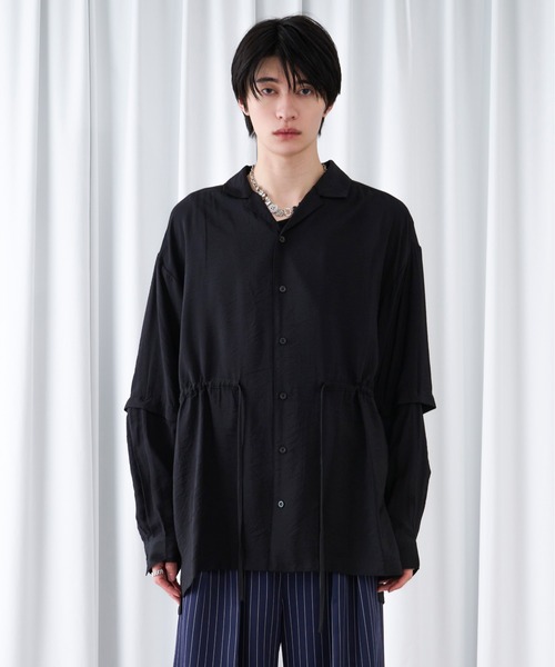 Ellno Loset（エルノロゼット）の「2wayスリーブドロストシアーシャツ（シャツ/ブラウス・メンズ・ブラック/オフホワイト・SMALL/MEDIUM/LARGE）」の21枚目の写真