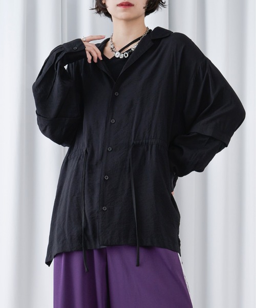 Ellno Loset（エルノロゼット）の「2wayスリーブドロストシアーシャツ（シャツ/ブラウス・メンズ・ブラック/オフホワイト・SMALL/MEDIUM/LARGE）」の7枚目の写真