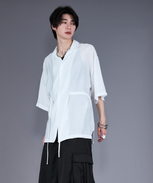 Ellno Loset（エルノロゼット）の「2wayスリーブドロストシアーシャツ（シャツ/ブラウス・メンズ・ブラック/オフホワイト・SMALL/MEDIUM/LARGE）」の4枚目の写真