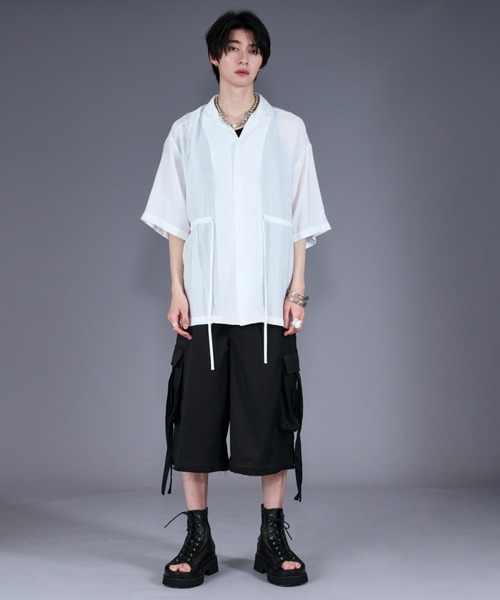 Ellno Loset（エルノロゼット）の「2wayスリーブドロストシアーシャツ（シャツ/ブラウス・メンズ・ブラック/オフホワイト・SMALL/MEDIUM/LARGE）」の5枚目の写真