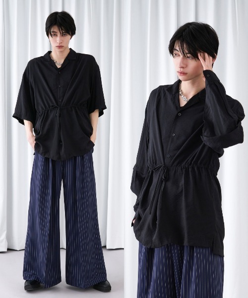 Ellno Loset（エルノロゼット）の「2wayスリーブドロストシアーシャツ（シャツ/ブラウス・メンズ・ブラック/オフホワイト・SMALL/MEDIUM/LARGE）」の8枚目の写真