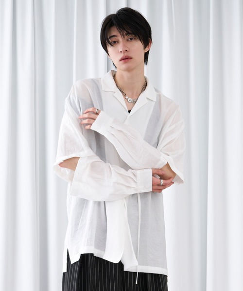 Ellno Loset（エルノロゼット）の「2wayスリーブドロストシアーシャツ（シャツ/ブラウス・メンズ・ブラック/オフホワイト・SMALL/MEDIUM/LARGE）」の10枚目の写真