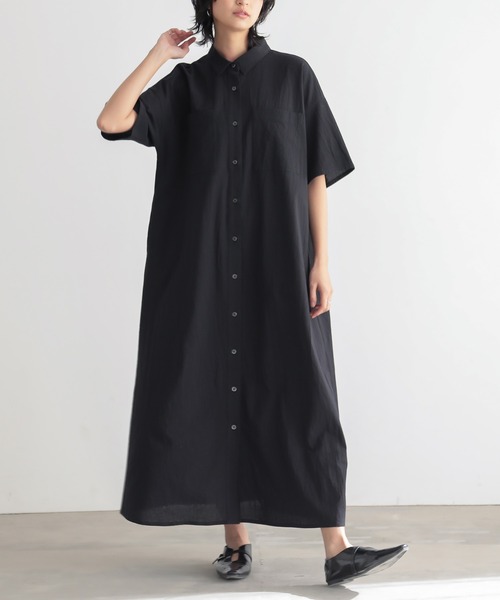 for/c（フォーシー）の「[低身長/高身長向けサイズ有]ダブルポケットシャツワンピース【オーガニックコットン】（シャツワンピース・レディース・ブラック/カーキ/ホワイト・M/L/PM/TM）」の4枚目の写真