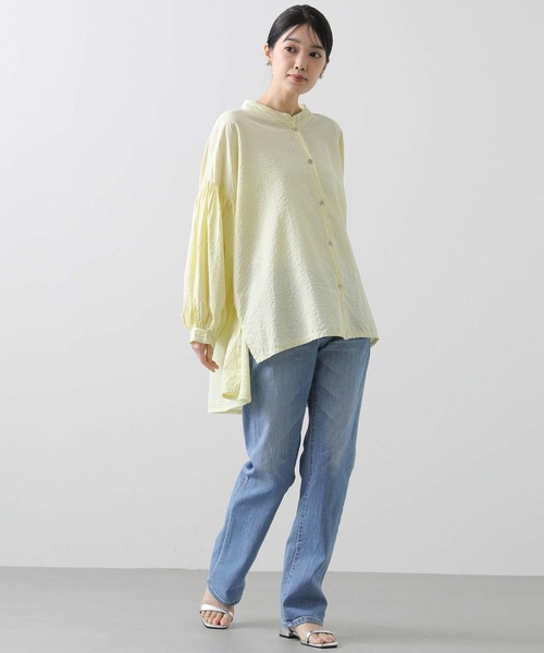 今期新品⭐︎Gready brilliant⭐︎ ストライプギャザースリーブシャツ セール】ストライプギャザースリーブシャツ（シャツ/ブラウス