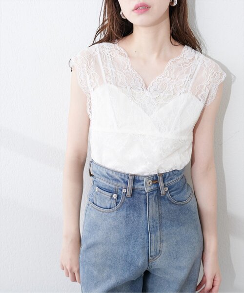 natural couture（ナチュラルクチュール）の「前後２ＷＡＹ総レースインナー（キャミソール・レディース・ピンクベージュ/ブラック/オフホワイト/グレイッシュベージュ・FREE）」の2枚目の写真