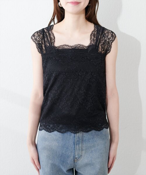 natural couture（ナチュラルクチュール）の「前後２ＷＡＹ総レースインナー（キャミソール・レディース・ピンクベージュ/ブラック/オフホワイト/グレイッシュベージュ・FREE）」の15枚目の写真