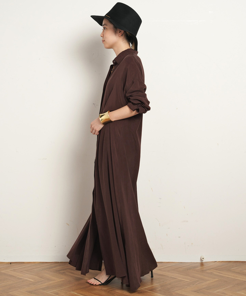 新品　AP STUDIO Tsh maxi OP マキシワンピース　ブラウン マキシシャツワンピース（ワンピース）｜AP STUDIO（エーピー