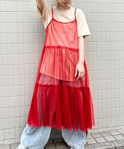 almo（アルモ）の「OP　チュールキャミワンピース(se)（ワンピース・レディース・レッド/ブラック/ホワイト・FREE）」の3枚目の写真