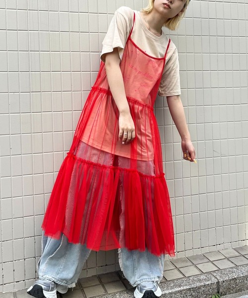 almo（アルモ）の「OP　チュールキャミワンピース(se)（ワンピース・レディース・レッド/ブラック/ホワイト・FREE）」の5枚目の写真