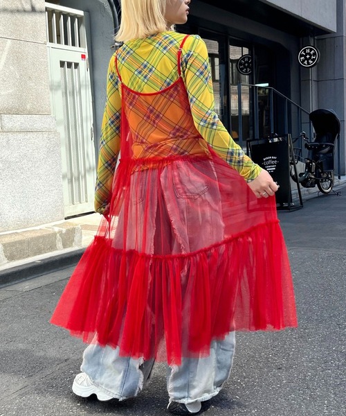 almo（アルモ）の「OP　チュールキャミワンピース(se)（ワンピース・レディース・レッド/ブラック/ホワイト・FREE）」の6枚目の写真