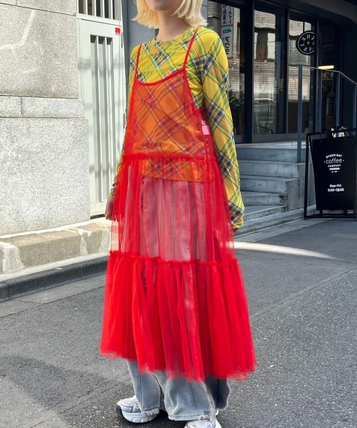 almo（アルモ）の「OP　チュールキャミワンピース(se)（ワンピース・レディース・レッド/ブラック/ホワイト・FREE）」の7枚目の写真