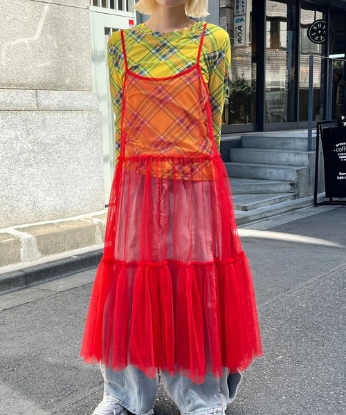 almo（アルモ）の「OP　チュールキャミワンピース(se)（ワンピース・レディース・レッド/ブラック/ホワイト・FREE）」の8枚目の写真