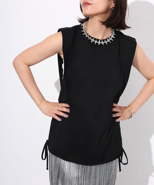 セール】サイドドロストシャーリングトップス（Tシャツ