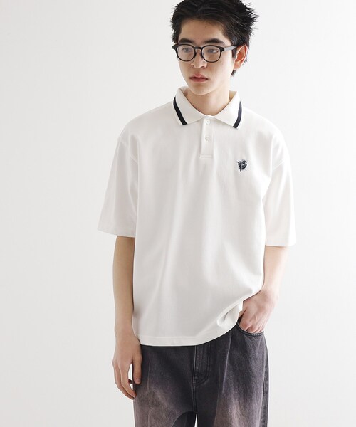 tk.TAKEO KIKUCHI（ティーケータケオキクチ）の「ハートエンブロ鹿の子ポロシャツ（ポロシャツ・メンズ・ブラック/ネイビー/ホワイト・02/03）」の5枚目の写真