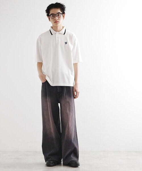 tk.TAKEO KIKUCHI（ティーケータケオキクチ）の「ハートエンブロ鹿の子ポロシャツ（ポロシャツ・メンズ・ブラック/ネイビー/ホワイト・02/03）」の6枚目の写真