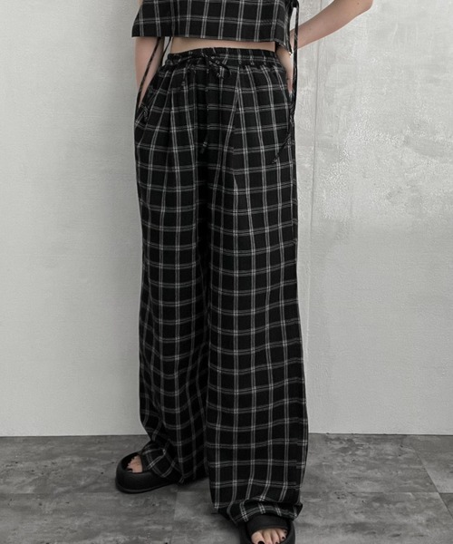 lit（リット）の「Check Easy Pants（その他パンツ・レディース・オフホワイト/ブラック・FREE）」の4枚目の写真