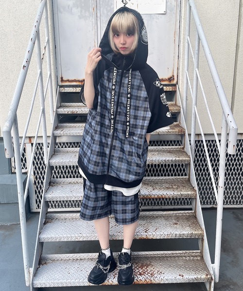 DARRDY（ダーディー）の「【DARRDY/ダーディー】チェック柄ジャージハーフパンツ/セットアップ対応（その他パンツ・レディース・ブラック/サックスブルー・ONESIZE）」の5枚目の写真