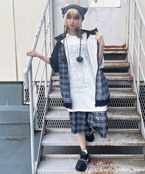 DARRDY（ダーディー）の「【DARRDY/ダーディー】チェック柄ジャージハーフパンツ/セットアップ対応（その他パンツ・レディース・ブラック/サックスブルー・ONESIZE）」の7枚目の写真