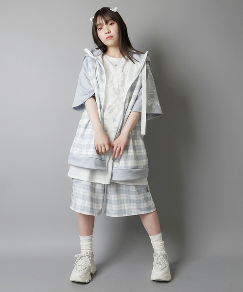 DARRDY（ダーディー）の「【DARRDY/ダーディー】チェック柄ジャージハーフパンツ/セットアップ対応（その他パンツ・レディース・ブラック/サックスブルー・ONESIZE）」の20枚目の写真