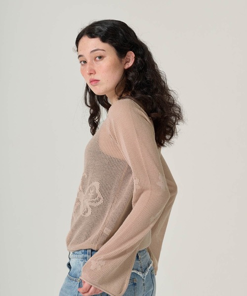 TINA：JOJUN（ティーナジョジュン）の「オリジナル柄 透かし編みプルオーバー TINA：JOJUN（Tシャツ/カットソー・レディース・ピンクベージュ/ホワイト・M）」の14枚目の写真