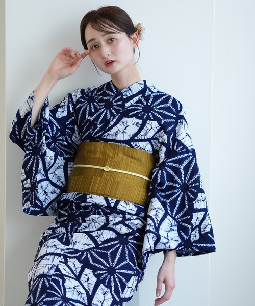 ★miumiu1200です★逸品　濃青紺  有松絞り　浴衣 No42 浴衣 有松絞り 女性 浴衣単品「紺×水色 日の出絞り」レディース