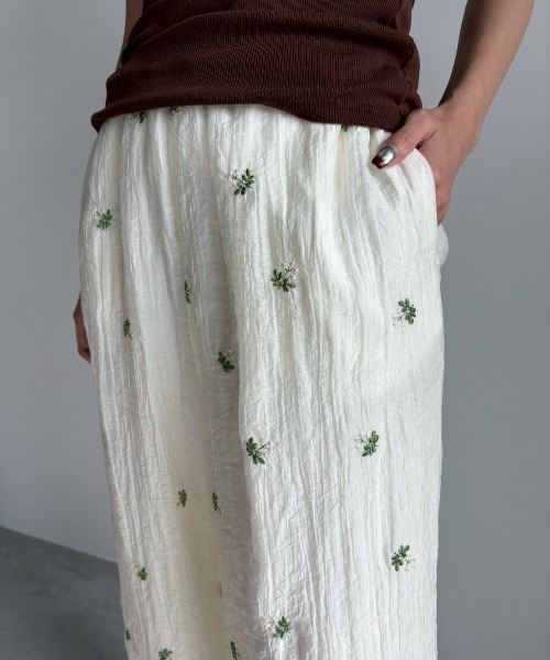 刺繍イージーパンツ WILLOW パンツ 「willow」刺繍イージーパンツ レディース