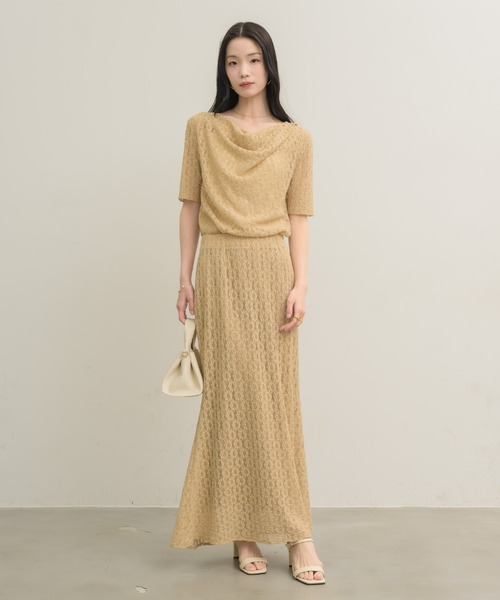 NEUNA（ヌナ）の「ドレープレースハーフスリーヴ〈セットアップでの着用も可能◎〉（Tシャツ/カットソー・レディース・ベージュ/アイボリー・FREE）」の9枚目の写真