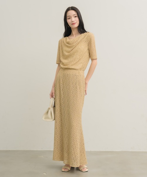 NEUNA（ヌナ）の「ドレープレースハーフスリーヴ〈セットアップでの着用も可能◎〉（Tシャツ/カットソー・レディース・ベージュ/アイボリー・FREE）」の10枚目の写真