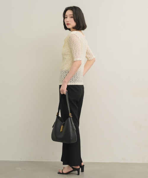 NEUNA（ヌナ）の「ドレープレースハーフスリーヴ〈セットアップでの着用も可能◎〉（Tシャツ/カットソー・レディース・ベージュ/アイボリー・FREE）」の6枚目の写真