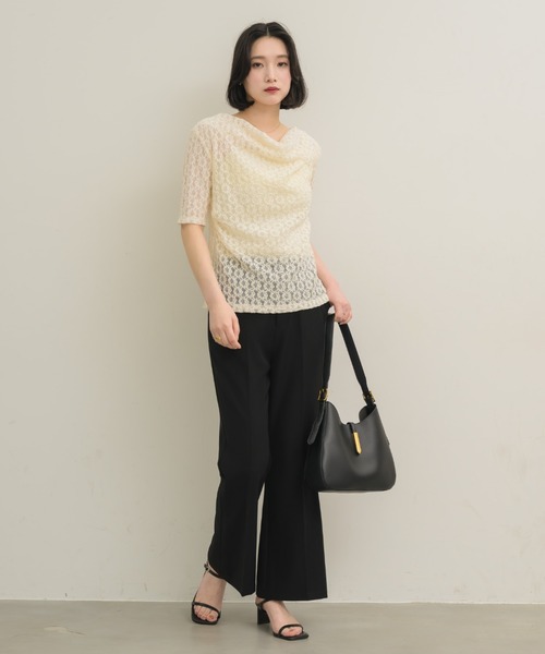 NEUNA（ヌナ）の「ドレープレースハーフスリーヴ〈セットアップでの着用も可能◎〉（Tシャツ/カットソー・レディース・ベージュ/アイボリー・FREE）」の5枚目の写真