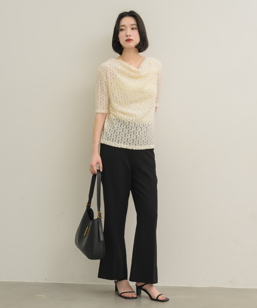 NEUNA（ヌナ）の「ドレープレースハーフスリーヴ〈セットアップでの着用も可能◎〉（Tシャツ/カットソー・レディース・ベージュ/アイボリー・FREE）」の3枚目の写真