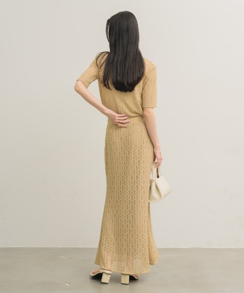 NEUNA（ヌナ）の「ドレープレースハーフスリーヴ〈セットアップでの着用も可能◎〉（Tシャツ/カットソー・レディース・ベージュ/アイボリー・FREE）」の14枚目の写真