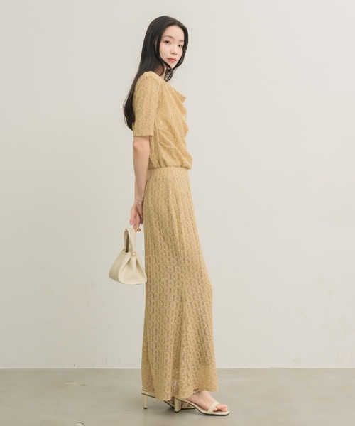 NEUNA（ヌナ）の「ドレープレースハーフスリーヴ〈セットアップでの着用も可能◎〉（Tシャツ/カットソー・レディース・ベージュ/アイボリー・FREE）」の12枚目の写真