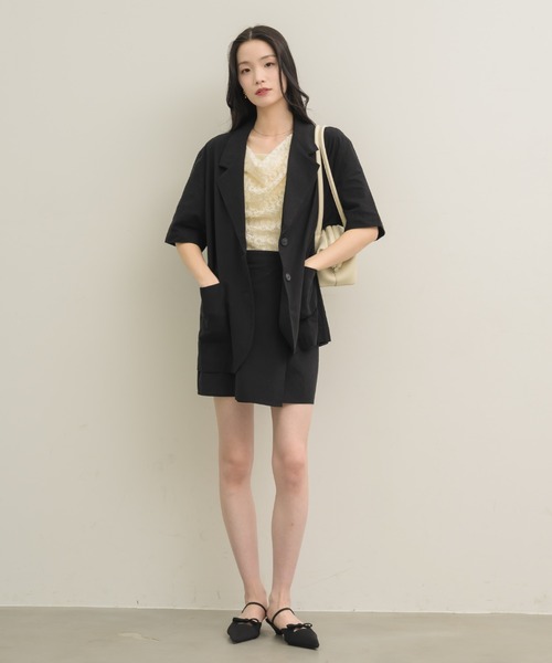 NEUNA（ヌナ）の「ドレープレースハーフスリーヴ〈セットアップでの着用も可能◎〉（Tシャツ/カットソー・レディース・ベージュ/アイボリー・FREE）」の7枚目の写真