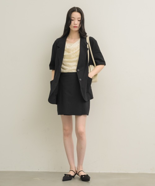 NEUNA（ヌナ）の「ドレープレースハーフスリーヴ〈セットアップでの着用も可能◎〉（Tシャツ/カットソー・レディース・ベージュ/アイボリー・FREE）」の8枚目の写真