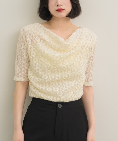 NEUNA（ヌナ）の「ドレープレースハーフスリーヴ〈セットアップでの着用も可能◎〉（Tシャツ/カットソー・レディース・ベージュ/アイボリー・FREE）」の22枚目の写真